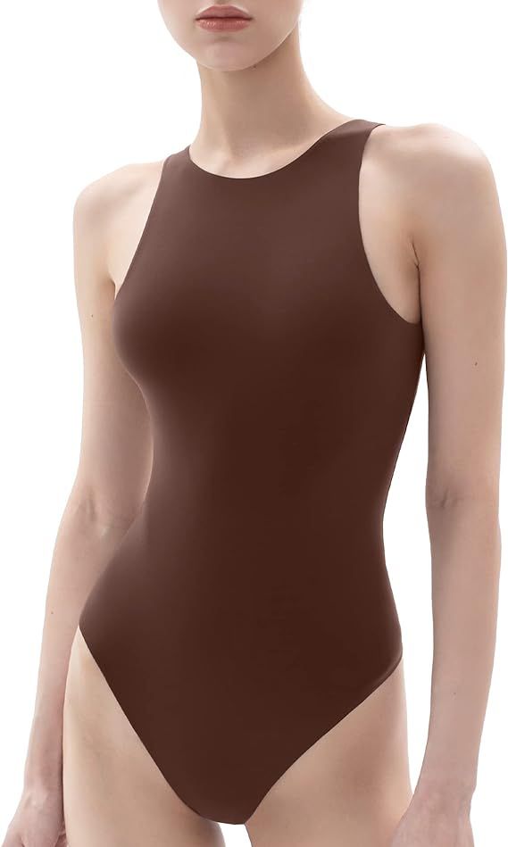 PUMIEY Women's High Neck Sleeveless Bodysuit Sexy Tank Tops Smoke Cloud Collection | Amazon (US)