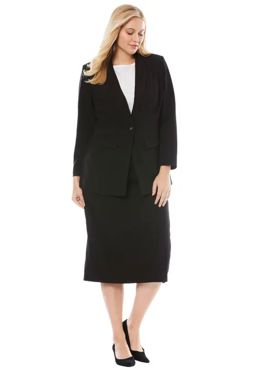 Jessica London 2-Piece Stretch Crepe Single-Breasted Skirt Suit in Black at Nordstrom, Size 30 | Nordstrom