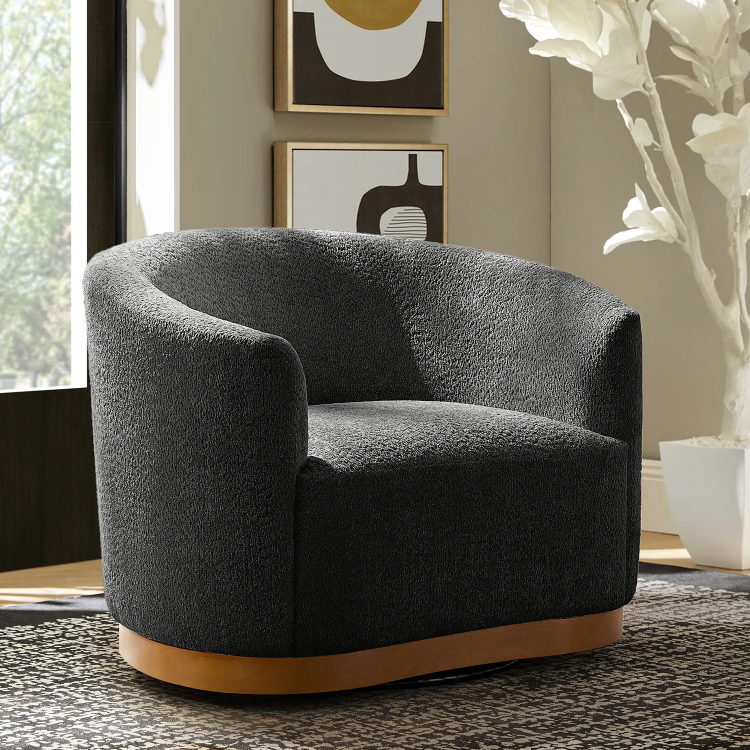 Wade Logan® Berklie 31.5"W Modern Boucle Chenille Swivel Barrel Armchair with Ergonomic Backrest... | Wayfair North America