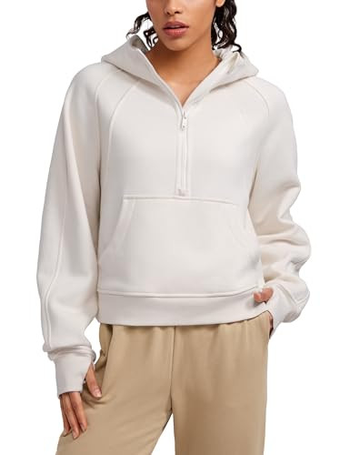 CRZ YOGA Womens Fleece Lined Half Zip Hoodies Pullover Oversized Long Sleeve Casual Workout Sweatshirts with Thumb Holes Milky White (Bone) X-Small | Amazon (US)