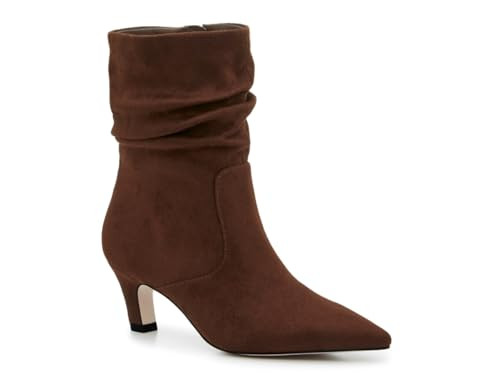 Coutgo Women's Slouchy Ankle Boots Low Kitten Heel Pointed Toe Booties Side Zipper Fall Shoes, Dark Brown, Size 9.5 | Amazon (US)