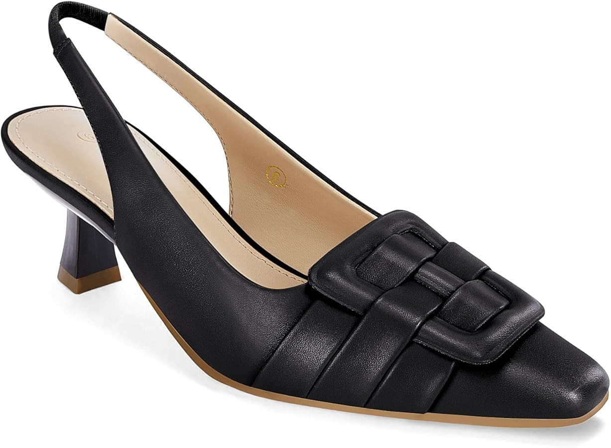 Womens Sling Back Kitten Heels Low Dress Shoes Slingback Pumps Pointed Closed Toe Comfortable Par... | Amazon (US)