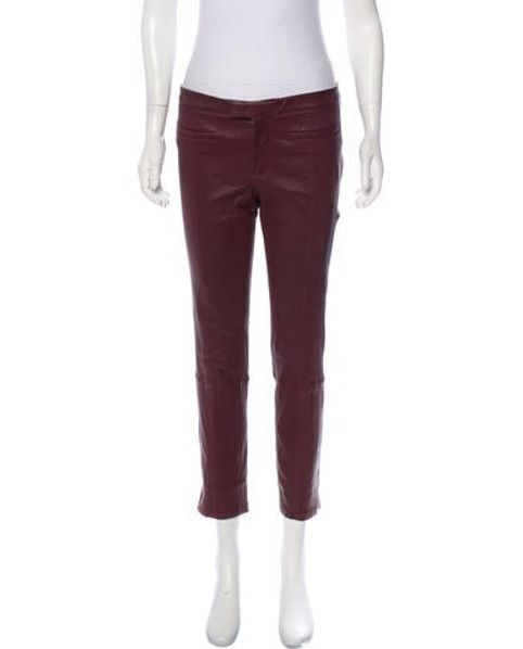 Helmut Lang Low-Rise Leather Pants Burgundy | The RealReal