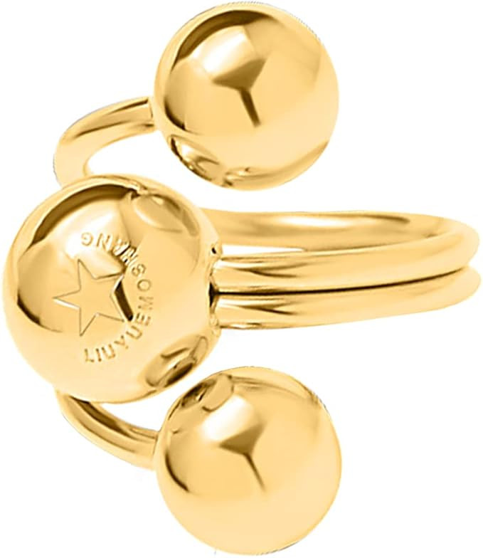 Fashion Ball Statement Ring for Women Girls Stainless Steel Layered 3 Round Balls Open Wrap Finge... | Amazon (US)