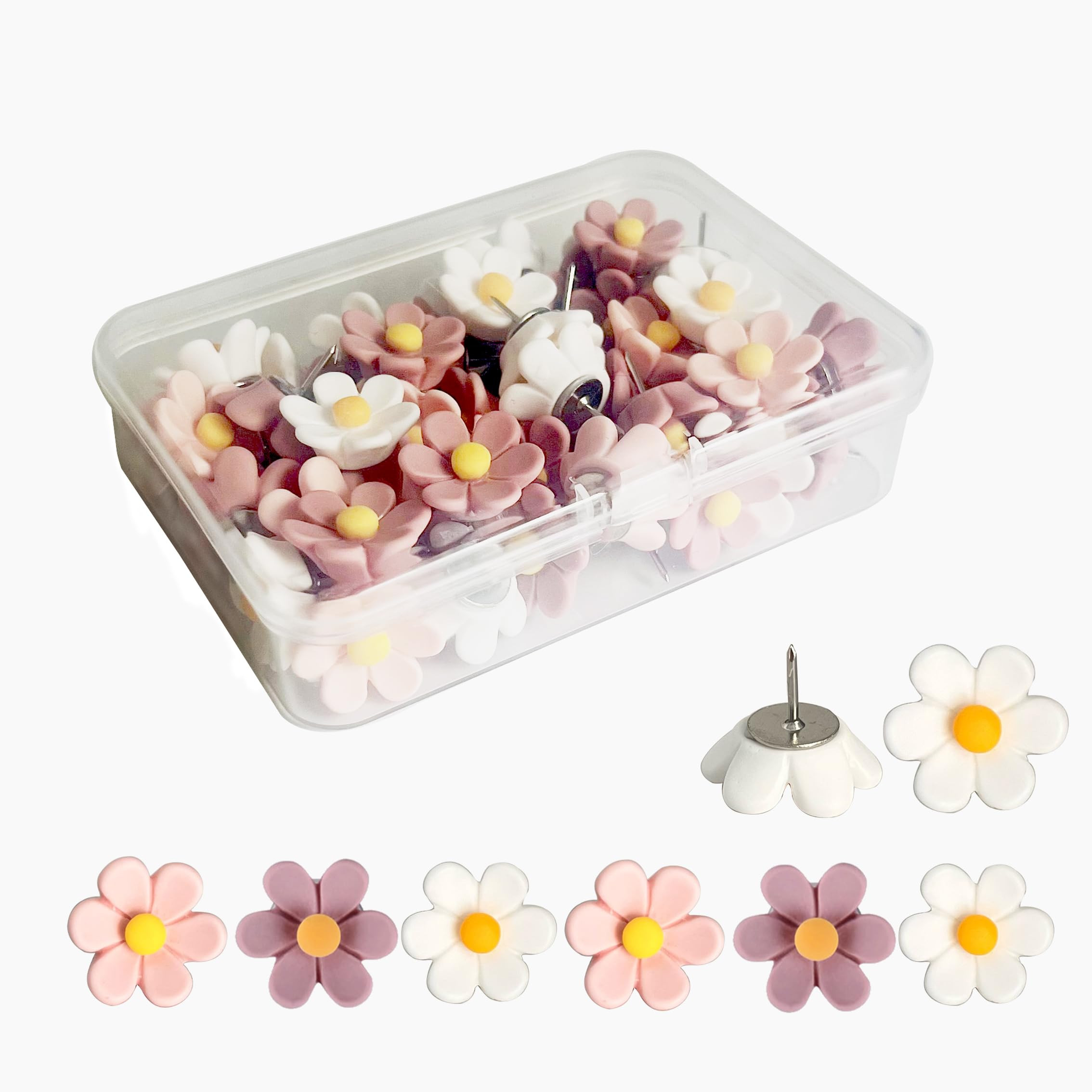 Cute Push Pins for Bulletin Board, Office Decor for Women Flower Thumb Tacks for Cork Board Hangi... | Amazon (US)