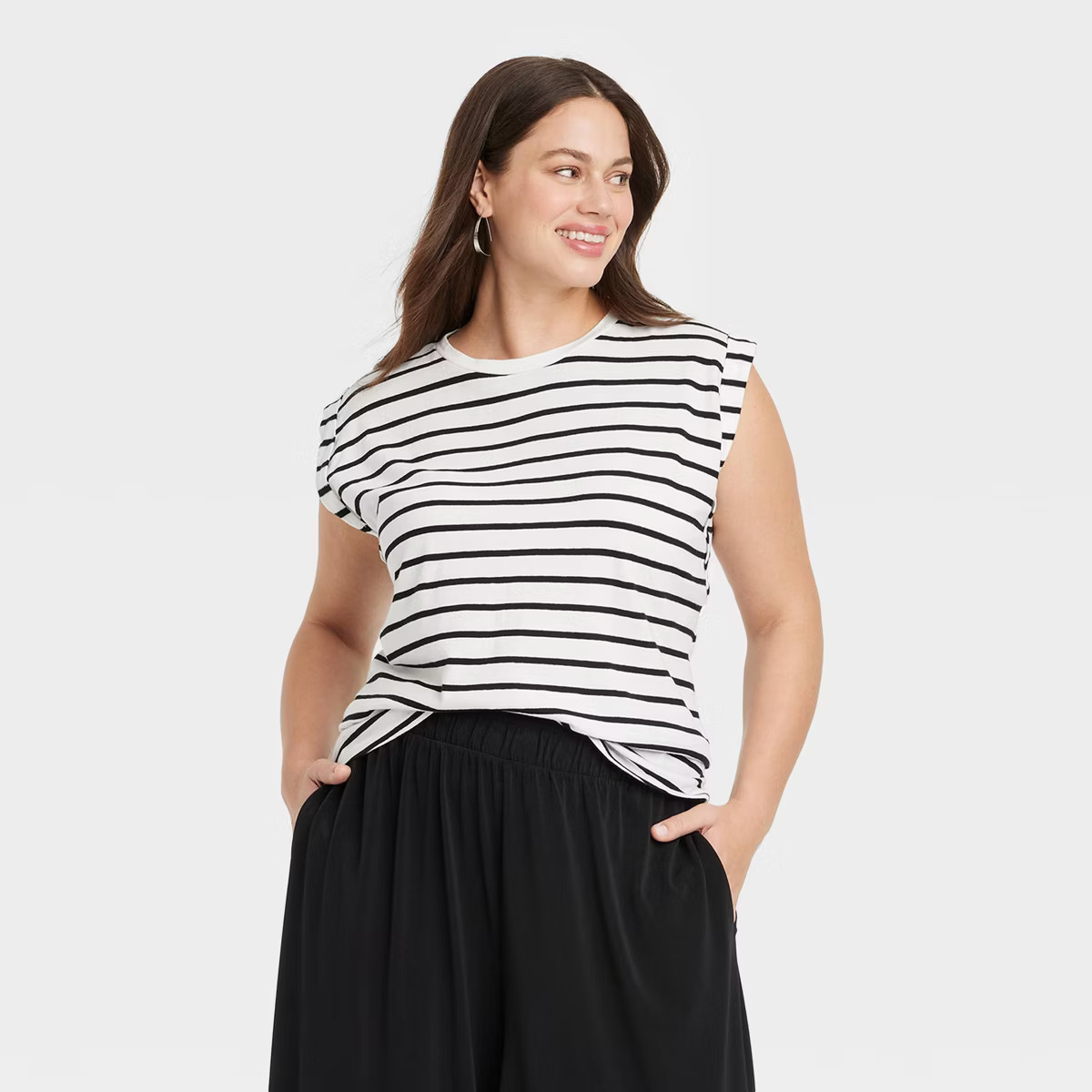 Women's Slim Fit Cuffed Sleeve Tank Top - Ava & Viv™ | Target