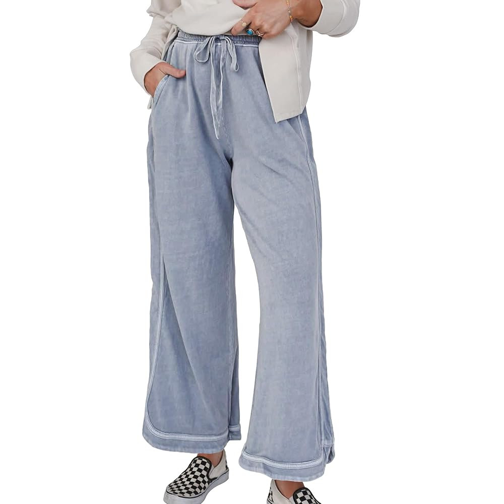 Ainangua Women's Casual Wide Leg Pants High Waist Acid Wash Baggy Palazzo Pants Athletic Lounge T... | Amazon (US)