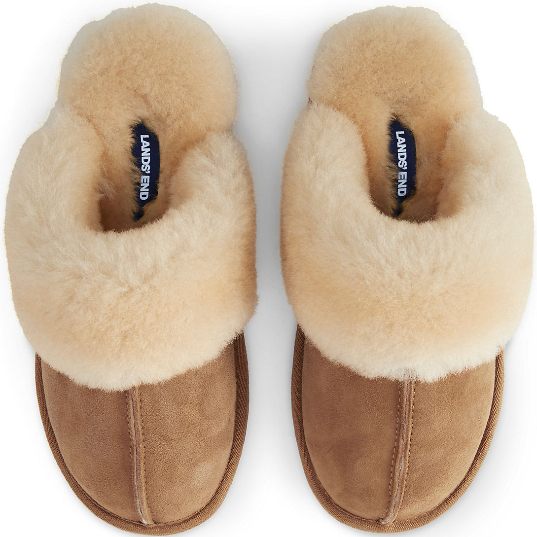 Women's Suede Leather Fuzzy Shearling Fur Scuff Slippers | Lands' End (US)