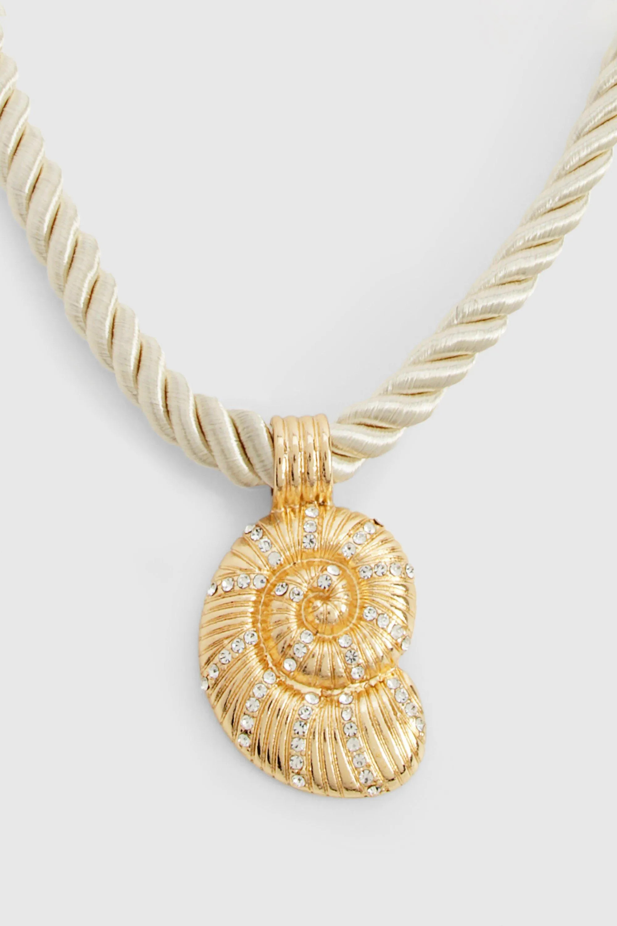 Embellished Shell Pendant Rope Necklace | boohoo (US & Canada)