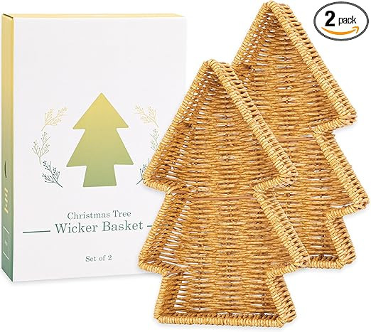 myHomeBody Christmas Tree Wicker Basket, Decorative Tray, Snack Tray, Christmas Serving Trays and... | Amazon (US)