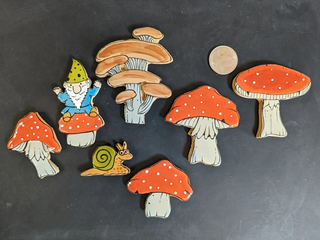Handmade ceramic wild mushroom and gnome mosaic tiles, mushroom decorative tiles, craft mosaic ti... | Etsy (US)