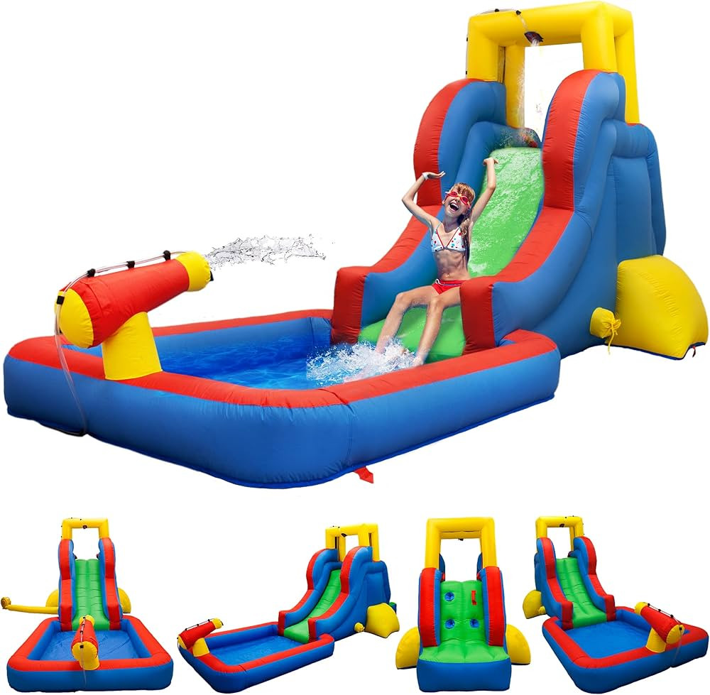 PicassoTiles KC108 Water Slide Park Inflatable Bouncing House w/Pool Area (Splash Zone), Climbing... | Amazon (US)