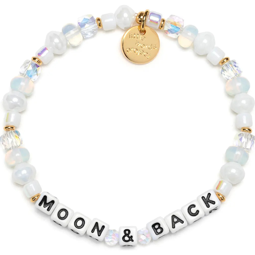 Little Words Project Moon & Back Beaded Stretch Bracelet in White at Nordstrom, Size Small | Nordstrom