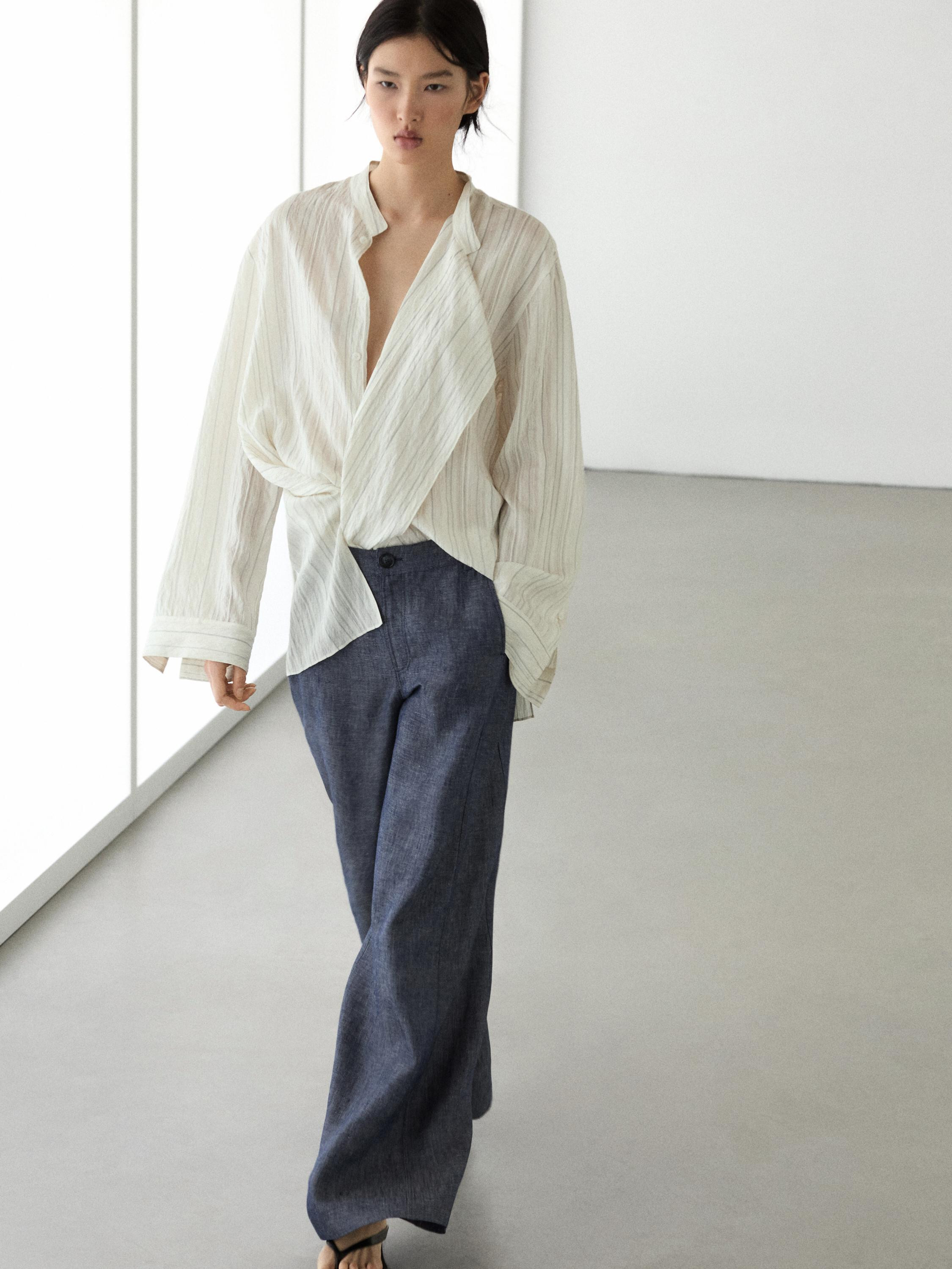 High-waist linen palazzo trousers | Massimo Dutti US