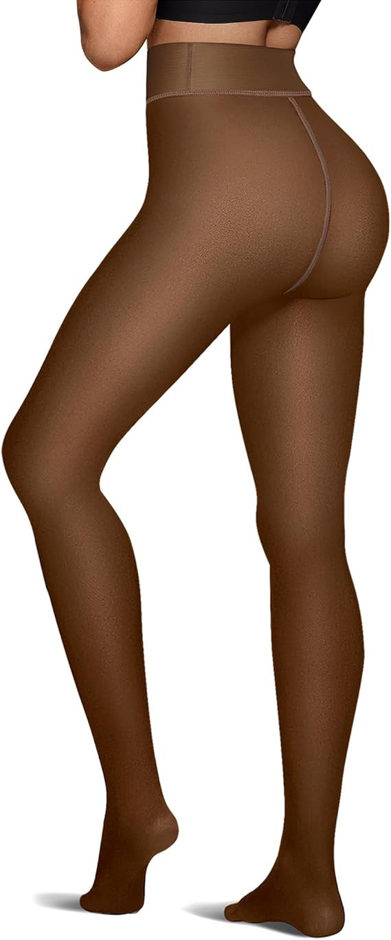 OEAK Womens Fleece Lined Tights Sheer Fake Translucent Pantyhose Thermal Tights High Waisted Foot... | Amazon (US)