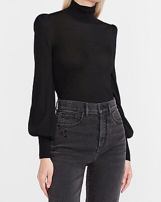 Fitted Mock Neck Balloon Sleeve Sweater | Express