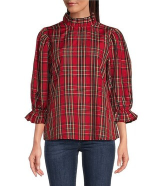 J.Marie Tamara Back Bow Tie Ruffle Mock Neck Long Cuff Sleeve Blouse | Dillard's | Dillard's