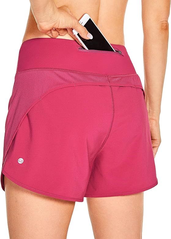 CRZ YOGA Women's High Waist Workout Running Shorts Mesh Liner 4'' - Quick Dry Mesh Athletic Sport Gy | Amazon (US)