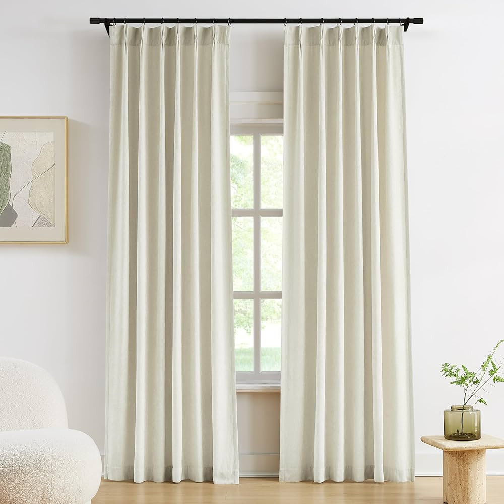 Vision Home Ivory Beige Pinch Pleated Light Filtering Curtains Velvet Chenille Window Curtain Pan... | Amazon (US)