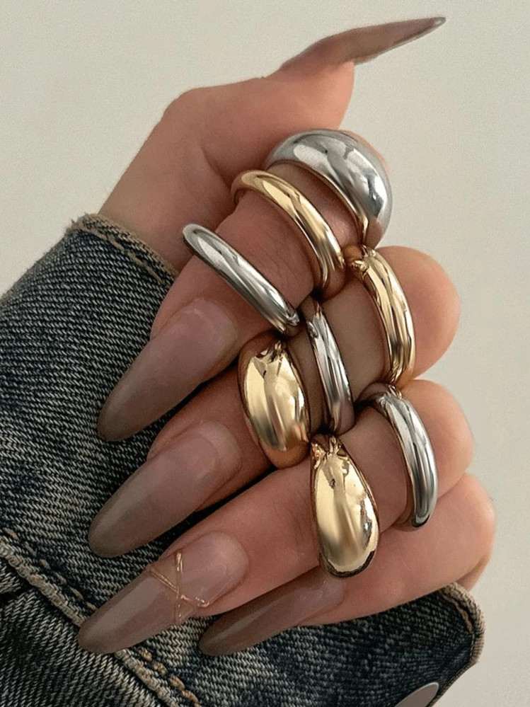 8pcs/Set Chunky Open Rings, Women's Casual Daily Matching Jewelry Set | SHEIN