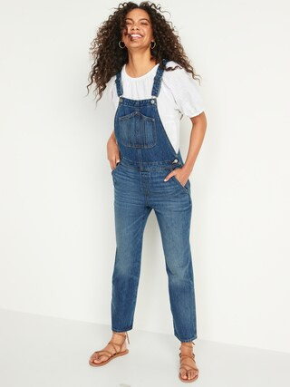 Slouchy Straight Medium-Wash Non-Stretch Jean Workwear Overalls for Women | Old Navy (US)