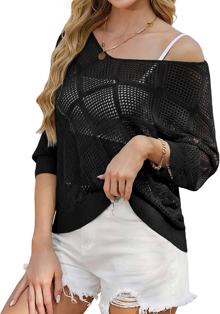 HUSKARY Beach Vacation Clothes for Women 2026 Trendy Spring Summer V Neck Casual 3/4 Sleeve Off S... | Amazon (CA)