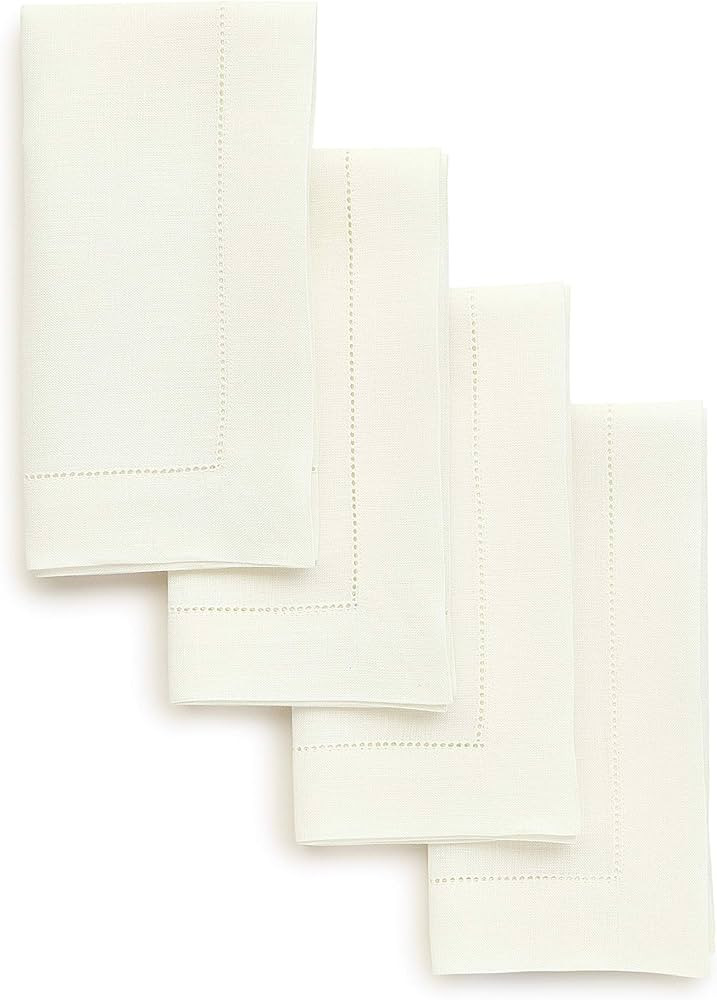 Solino Home Linen Dinner Napkins 20 x 20 Inch – Classic Hemstitch Ivory Napkins Set of 4 – 10... | Amazon (US)