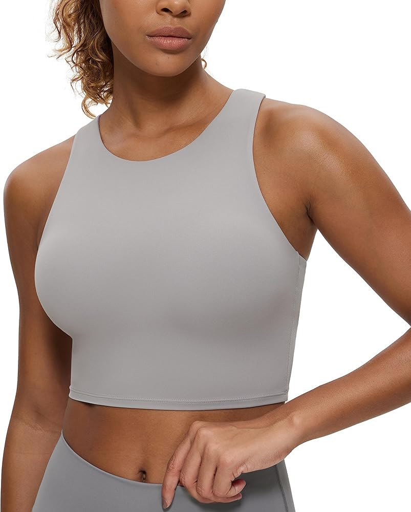 CRZ YOGA Butterluxe Racerback High Neck Longline Sports Bras for Women - Padded Workout Crop Tank... | Amazon (US)