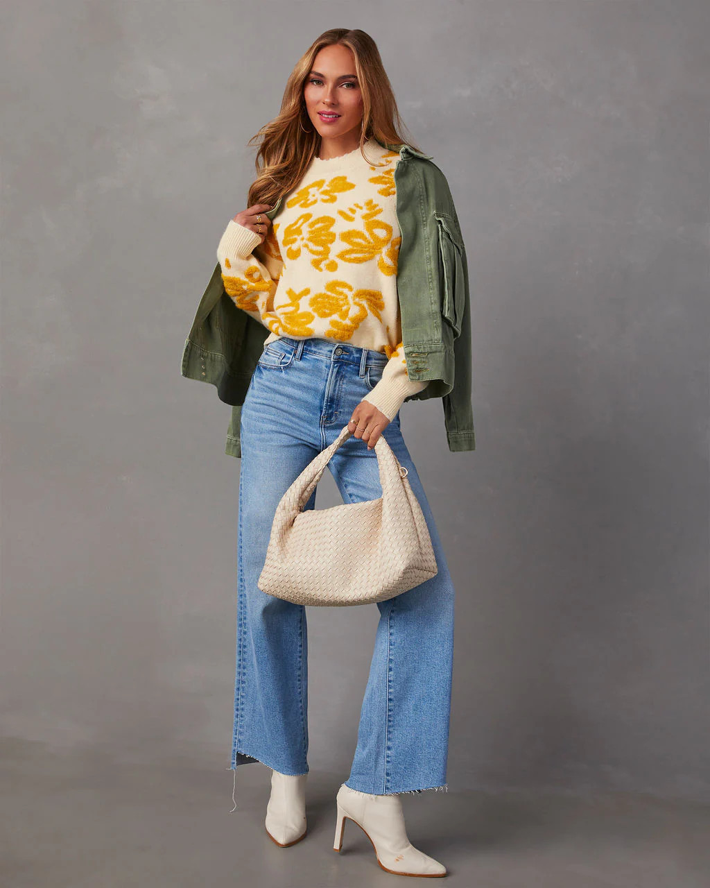 Chilly Days Textured Floral Sweater - Beige / XL | VICI