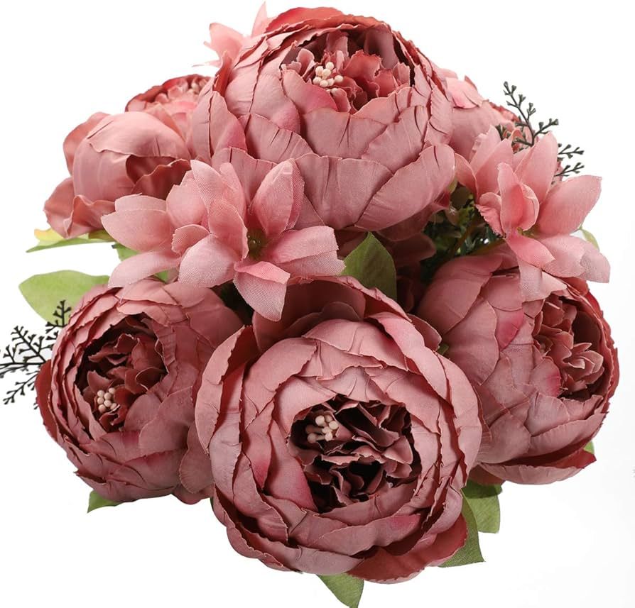Duovlo Artificial Peony Silk Flowers Fake Flowers Vintage Wedding Home Decoration,Pack of 1 (Rosy... | Amazon (US)