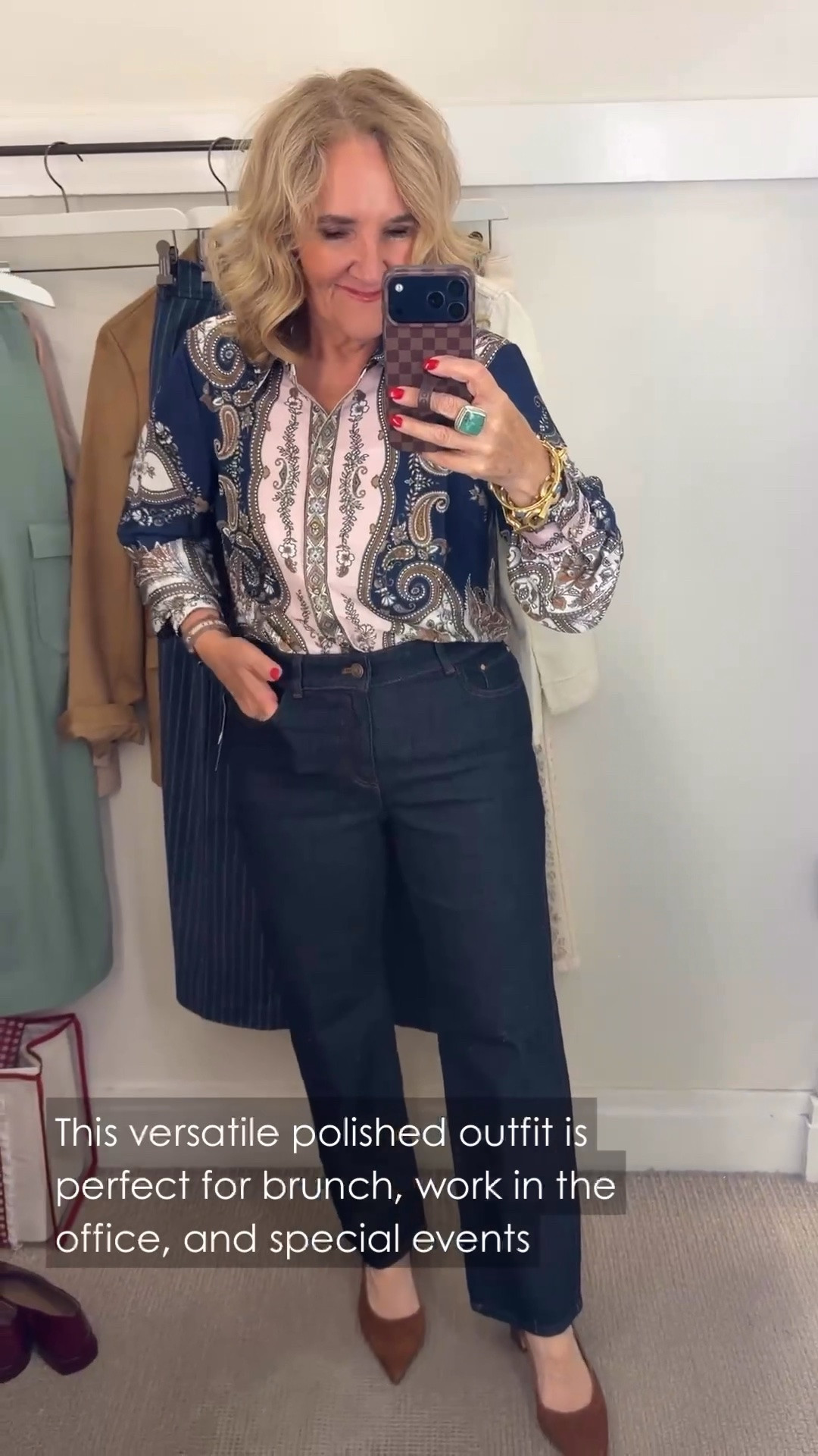 This paisley blouse and dark straight-leg jeans are an easy way to add personality to everyday dressing. The rich navy and blush print pairs beautifully with cognac pointed-toe flats for a polished finish.

💡 LTK MADE EASY
❤️ Heart = Support my posts!
🔖 Save = Get sale & restock alerts
📋 Lists = Keep favorites organized
📲 Share = Send lists and products to a friend. Hello, Christmas List!
💬 Comment = Ask me anything about what I'm wearing.:-)

#LTKdayinmylife #LTKgrwm #LTKootd