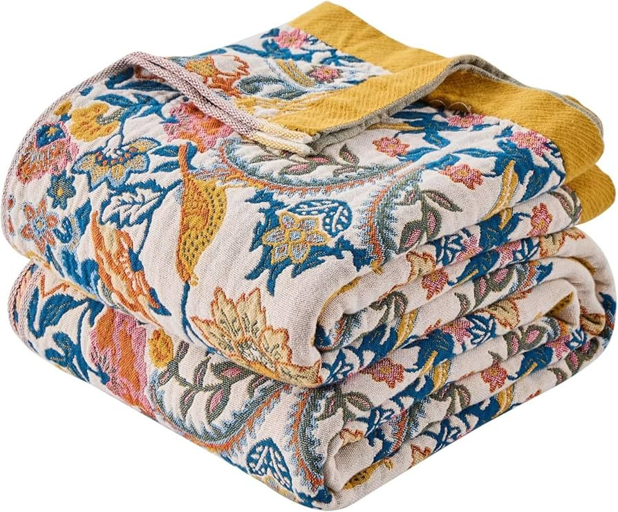 Boho Throw Blankets for Couch, Lightweight 100% Cotton Blanket for Bed, Ultra Soft Rustic Quilt f... | Amazon (US)