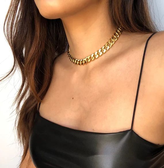 Chunky 18K Gold Plated Choker/ Curb Chain Necklace/ Gold Chokers/ 18K Jewelry/ 18K Gold/Diamond C... | Etsy (CAD)