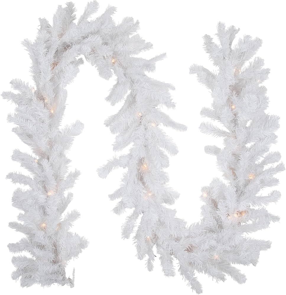 9' x 8" Pre-Lit Snow White Artificial Christmas Garland, Clear Lights | Amazon (US)