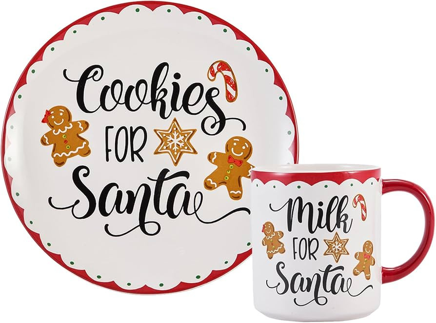 Bico Gingerbread Man Cookies and Milk For Santa Ceramic Plates and Mugs Set, Microwave and Dishwa... | Amazon (US)