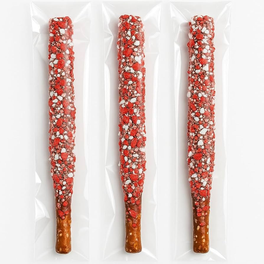 Chocolate Covered Pretzel Rods with Peppermint Crunch 20 Pack Individually Wrapped Red & White Sp... | Amazon (US)
