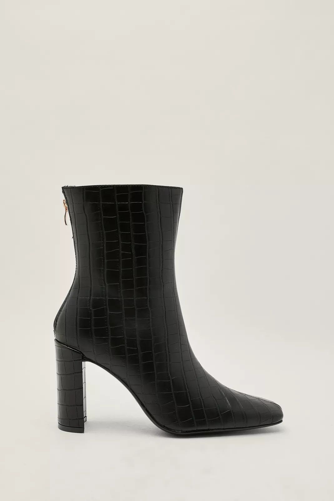Faux Leather Croc Square Toe Ankle Boots | Nasty Gal (US)