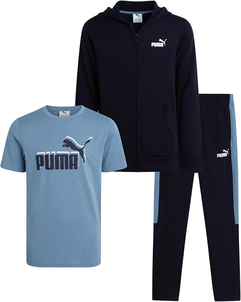 PUMA Boys Sweat Suit Set - 3 Piece Zip Up Hoodie, Graphic Tee and Athletic Fleece Jogger Sweatpan... | Amazon (US)