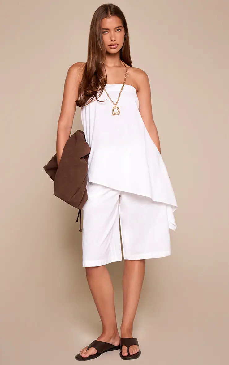 White Linen Look Pleated Tailored Jorts | PrettyLittleThing UK