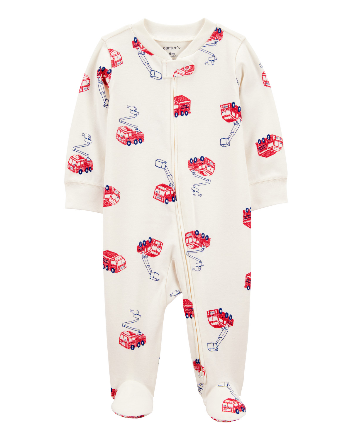 Baby Boy Fire Truck Print 2-Way Zip Cotton Sleep & Play Pajamas - Cream - Carter's | Carter's | Carter's Inc