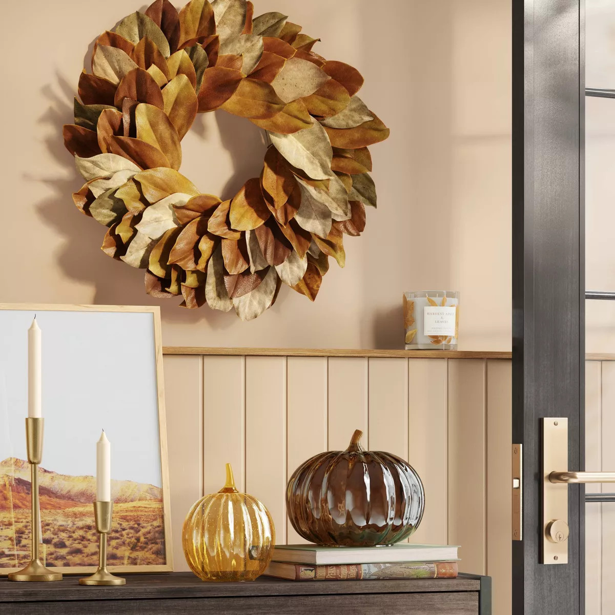 21.25" Magnolia Preserved Wreath Brown - Threshold™ | Target