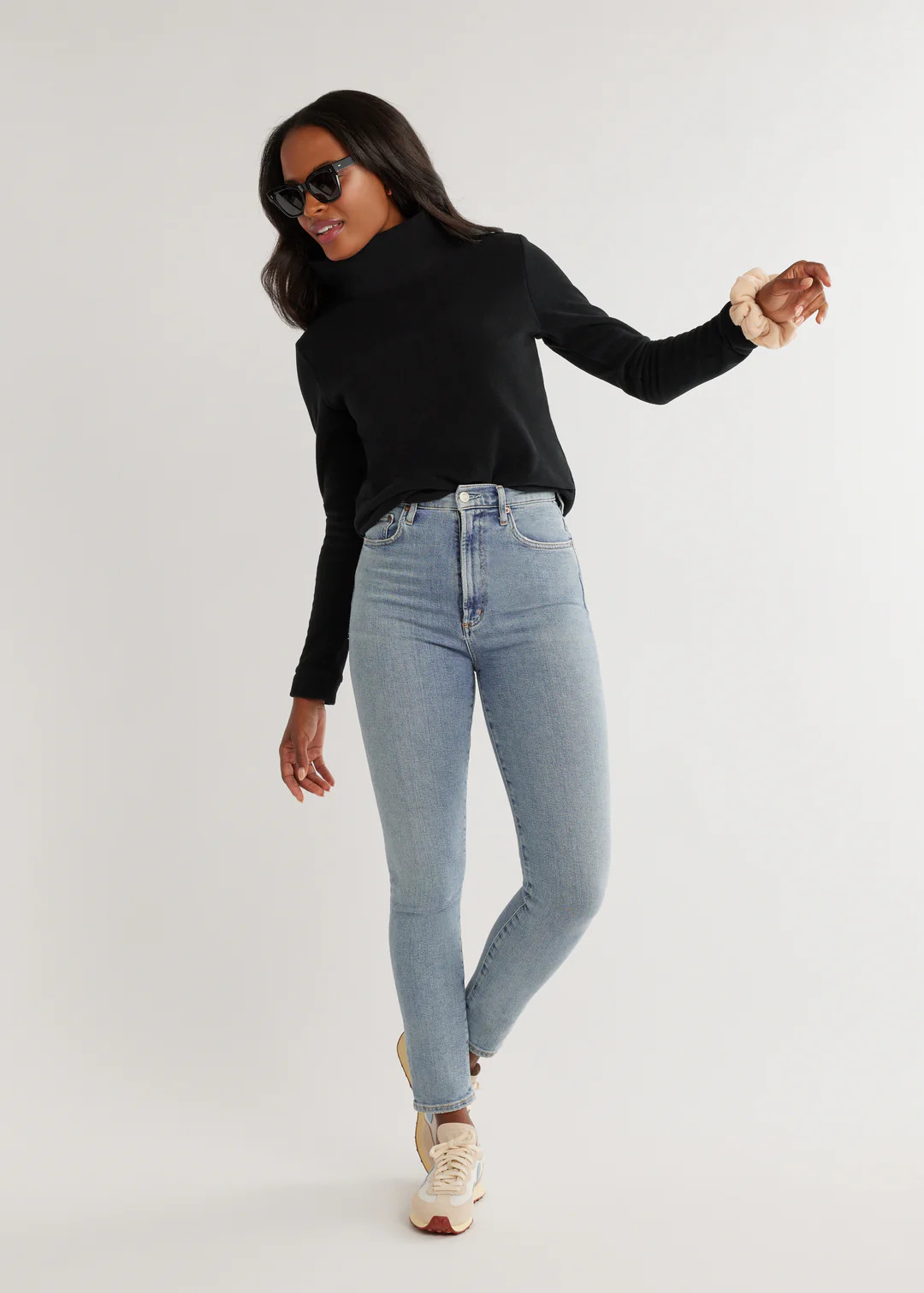 Park Slope Turtleneck in Vello Fleece (Black) | Dudley Stephens