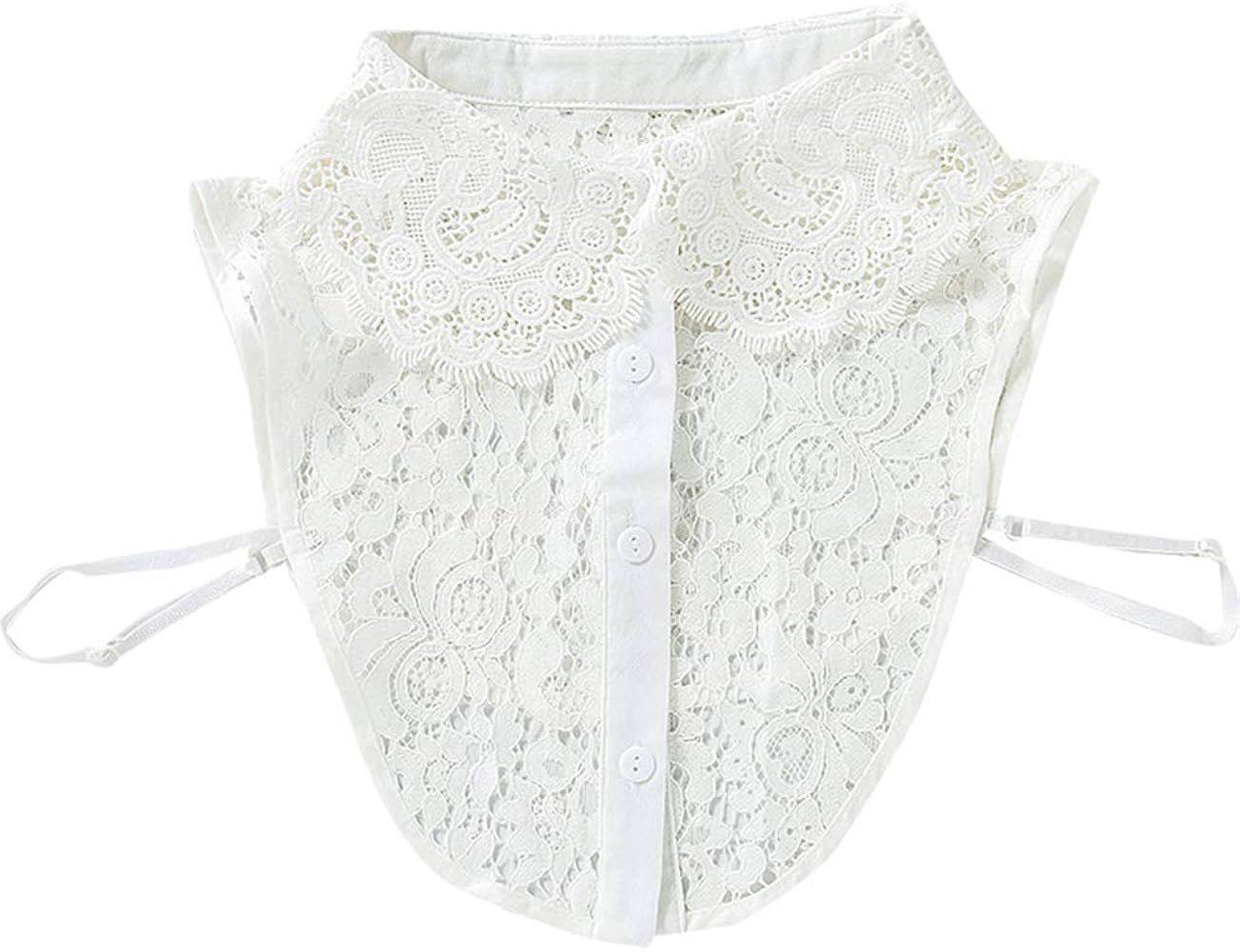 Booluee Peter Pan Fake Collar Detachable Half Shirt Dickey Lace Flower False Collar White | Amazon (US)