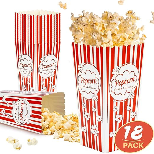 18 Popcorn Boxes Easy Assembly - 46oz Square Popcorn Bowls Square Buckets Containers Tub Paper Cu... | Amazon (US)