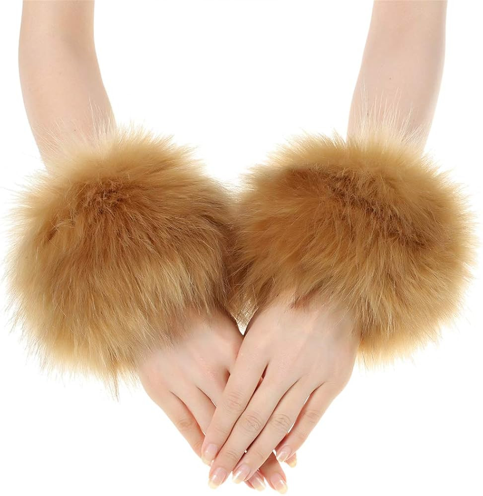 Faux Fur Arm Warmers Wrist Cuffs Winter Furry Hand Warmers for Cold Weather Party Costume | Amazon (US)