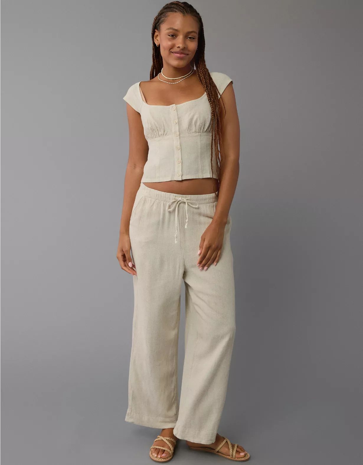 AE Linen-Blend Pull-On Wide-Leg Pant | American Eagle Outfitters (US & CA)