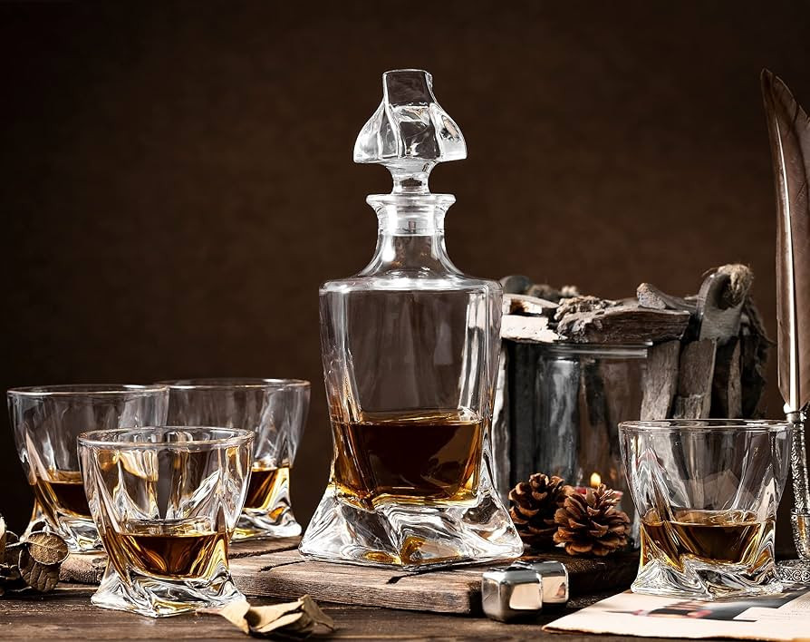 Whiskey Gifts for Men, Whiskey Decanter Set with 4 Glasses in Gift Box by Verolux | Elegant Twist... | Amazon (US)