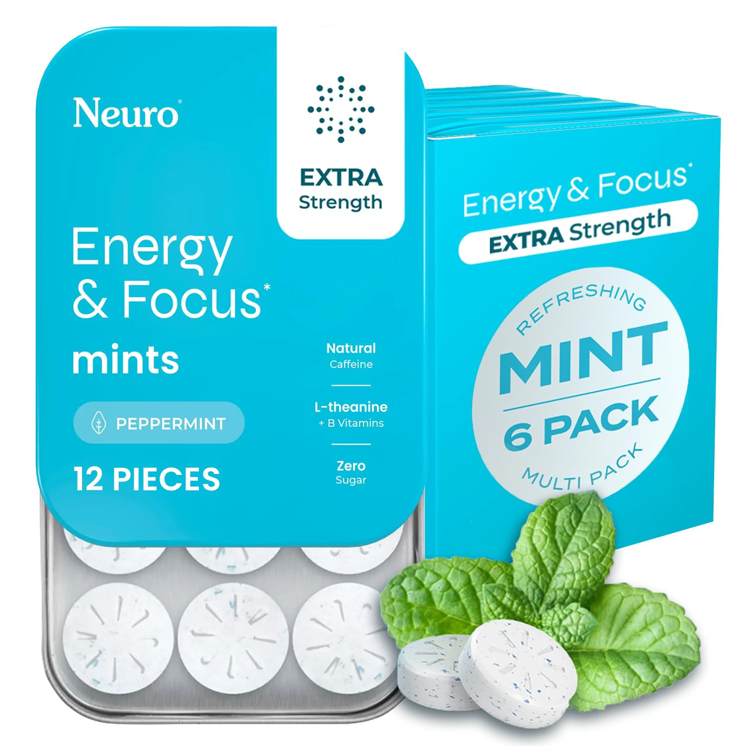 NeuroGum Extra Strength Energy & Focus Mints (Peppermint, 72 Pieces) | 100mg Natural Caffeine + L... | Amazon (US)