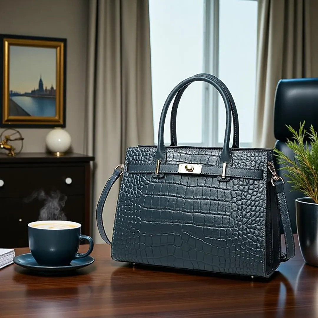 Croc Pattern Leather Satchel • Structured Top Handle Handbag - Etsy | Etsy (US)