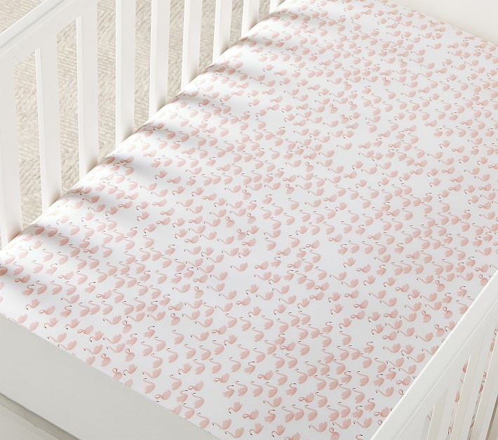 Watercolor Swan Organic Crib Fitted Sheet | Pottery Barn Kids | Pottery Barn Kids